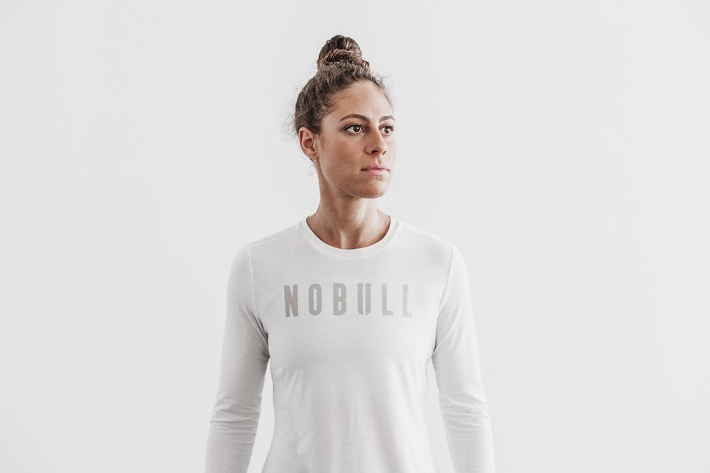 T-Shirts NOBULL Femme Blanche - NOBULL Manga Larga,France (1367-QXPTB)